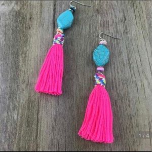NEON PINK WITH TURQUOISE TASSEL EARRINGS